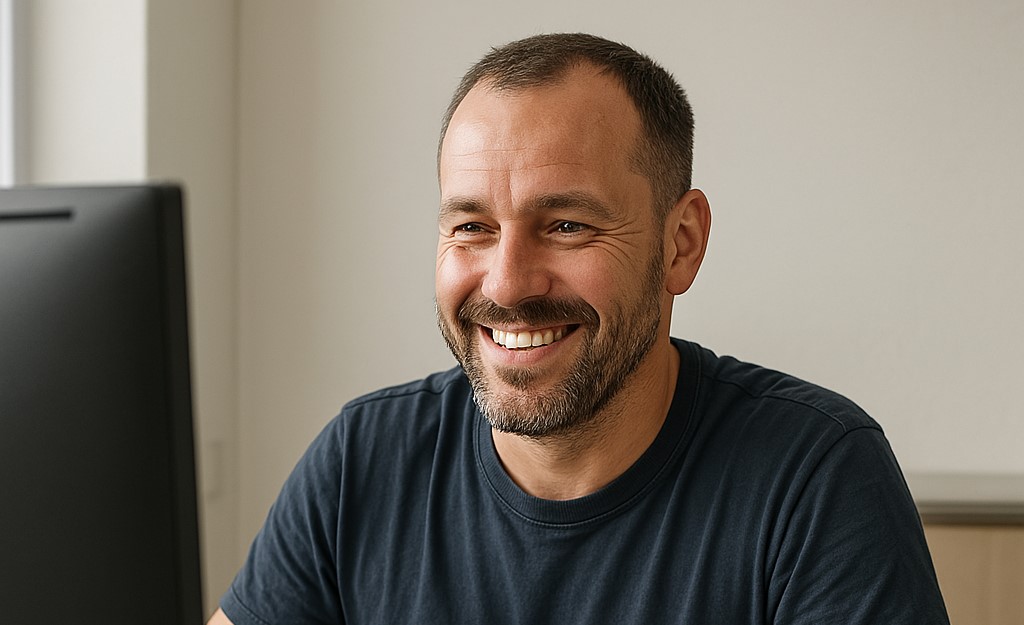 homme souriant bureau
