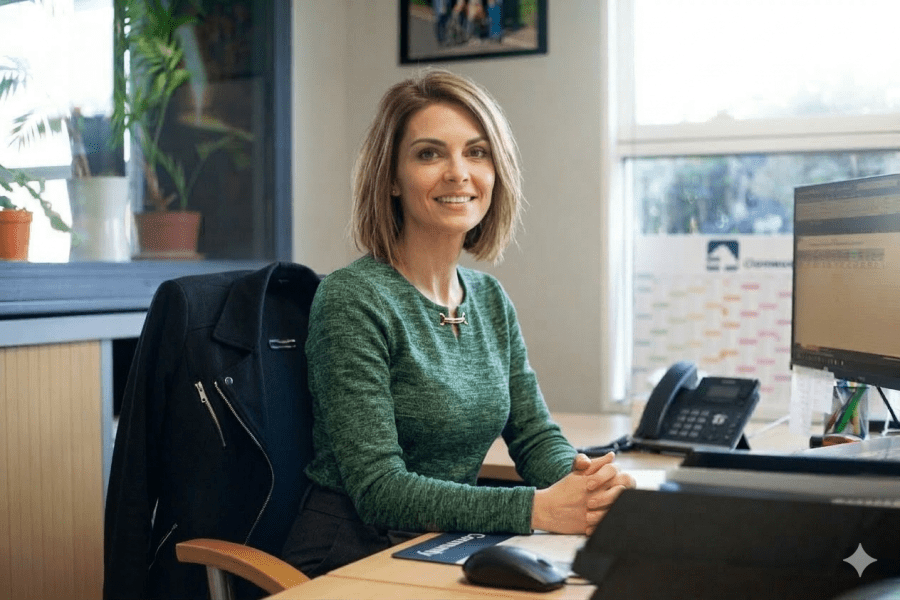 Femme assise au bureau